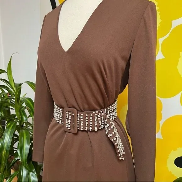 Vintage Handmade One of a Kind Beaded Rhinestone 3 Piece Belted Dress Jacket Set